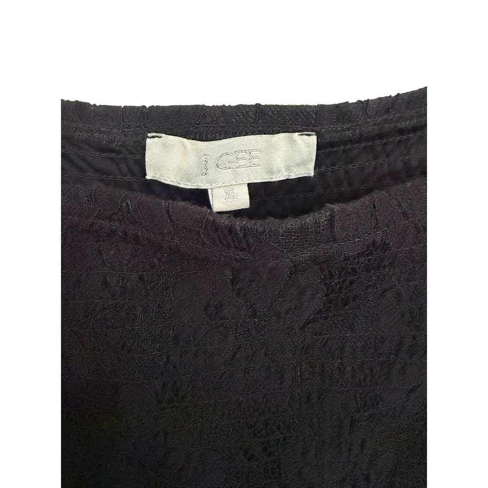 J Gee Black Lace Smocked Midi Dress Square Neck Puff Sleeve Tiered LBD XL - Picture 5 of 7